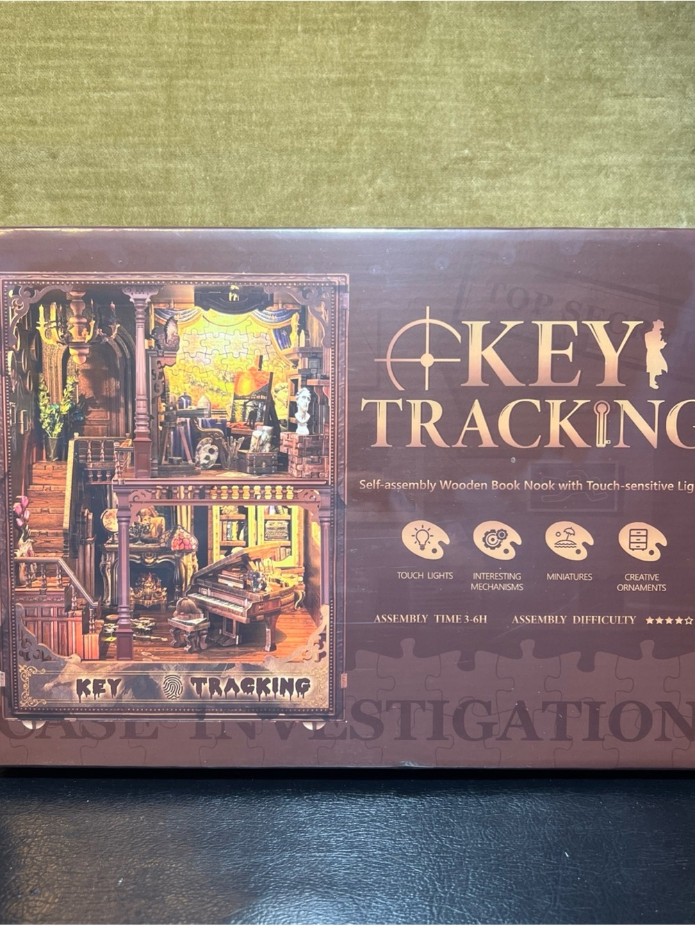 Key Tracking SQ-32 DIY Wooden Book Nook 3 D Puzzle Bookends Shelf Art Touchlight